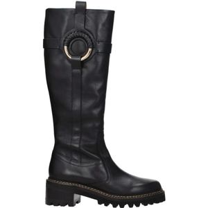 See by Chloé - Zwarte Leren Over De Knie Laarzen - Dames