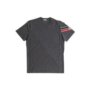 Moncler Grijze T-shirt met driekleurige strepen , Gray , Heren , Maat: S