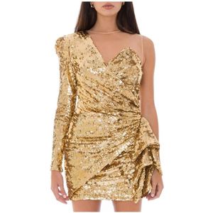 Elisabetta Franchi - One-Shoulder Pailletten Mini Jurk - Geel - Dames