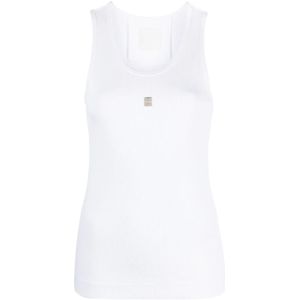 Givenchy - Witte Ribgebreide Tanktop - Dames - 4G Metallic Detail