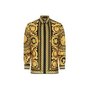 Versace Zijden Bedrukte Shirt , Yellow , Heren , Maat: M