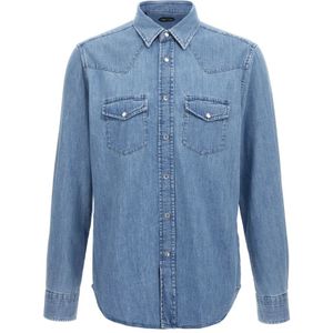 Tom Ford, Heren, Overhemden, Blauw, Maat: 2XL Denim,