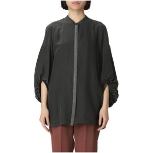 Silk - Blouse - Groen - Lange Mouwen - Versierd