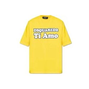 Dsquared2 T-shirt met logo , Yellow , Heren , Maat: 2XL
