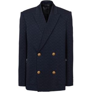 Balmain PB Labyrinth satin jacquard blazer , Blue , Heren , Maat: L