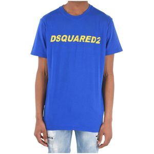 Dsquared2, Heren, Tops, Blauw, Maat: L Katoen,
