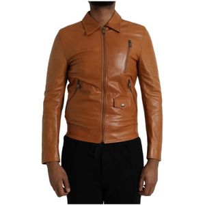 Dolce & Gabbana, Heren, Jassen, Bruin, Maat: XS Leer,