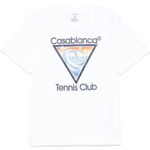 Casablanca Tennis Club Icon Printed T-Shirt , White , Heren , Maat: M