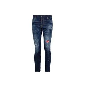 Dsquared2 Straight-leg jeans met distressed look , Blue , Heren , Maat: W38