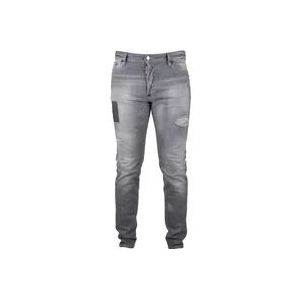 Dsquared2 Grijze jeans met versleten effect en rood logo embleem , Gray , Heren , Maat: XS