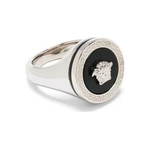 Versace Palladium Zwarte Metalen Ring , Multicolor , Heren , Maat: 58 MM