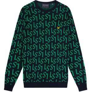 Lyle & Scott - Monogram - Gebreide Trui - Donker Marineblauw - Ronde Hals