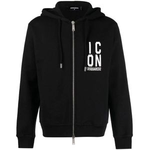 Dsquared2, Heren, Sweatshirts & Hoodies, Zwart, Maat: L Katoen,