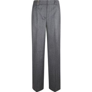 Peserico, Dames, Broeken, Grijs, Maat: M Leer,