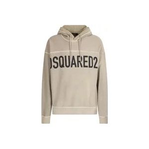 Dsquared2 Elegante Beige Hoodie met Logo Print , Gray , Heren , Maat: XS