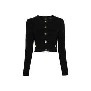 Pinko Zwarte Geribbelde Jas met Gouden Knopen , Black , Dames , Maat: XS