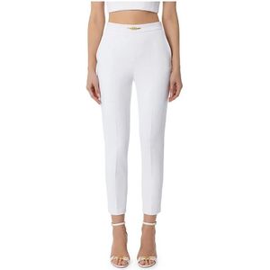 Elisabetta Franchi, Dames, Broeken, Wit, Maat: L Leer,