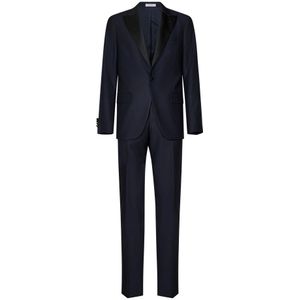 Boglioli, Heren, Pakken, Blauw, Maat: M Satijn,
