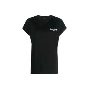 Balmain Biologisch Katoenen Flock Logo T-shirt , Black , Dames , Maat: XL