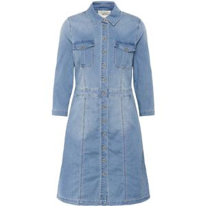 Cream - Denim Jurk - Blauw - Dames - Midi met 3/4 Mouwen en Knoopsluiting