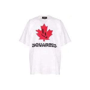 Dsquared2 Iconische Logo Print Crewneck T-Shirt , White , Heren , Maat: XL