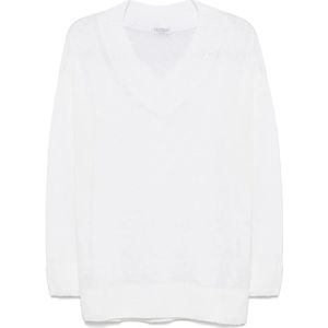 Brunello Cucinelli, Dames, Truien, Wit, Maat: M Linnen,