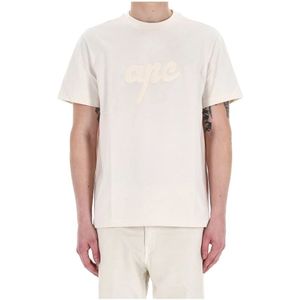 A.p.c. T-shirt - Beige - Katoen - Ronde Hals - Korte Mouwen - Geborduurd Logo