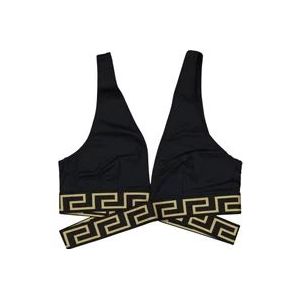 Versace Greca Gekruiste Elastische Band Bikini Top , Black , Dames , Maat: L