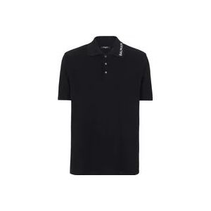 Balmain Zwarte T-shirts en Polos met Geborduurd Logo , Black , Heren , Maat: S