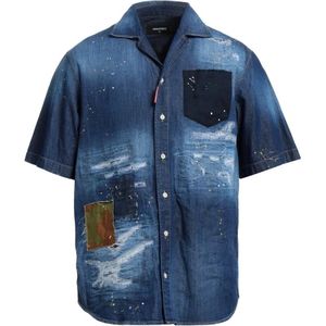 Dsquared2, Heren, Overhemden, Blauw, Maat: L Denim,