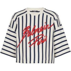 Balmain Gestreepte baseball top , White , Dames , Maat: S