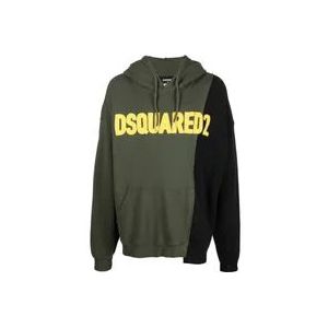 Dsquared2 Groen en Zwart Militair Patchwork Hoodie , Green , Heren , Maat: L