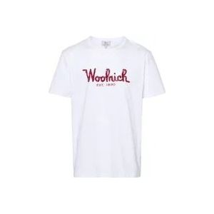 Woolrich Geborduurd Logo Crew Neck T-shirts en Polos , White , Heren , Maat: M