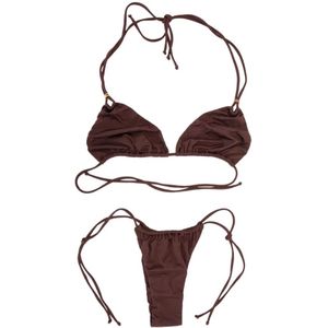 Elisabetta Franchi, Dames, Badkleding, Bruin, Maat: S Tweed,