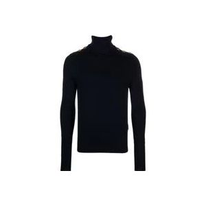 Balmain Midnight Blue Merinowollen Trui met Knoopdetails , Blue , Heren , Maat: M