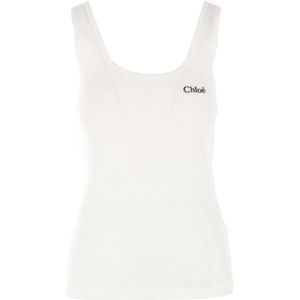 Chloé - Tanktop - Wit - Katoen - Contrasterend Logo-Borduurwerk