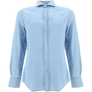 Brunello Cucinelli, Heren, Overhemden, Blauw, Maat: L Denim,