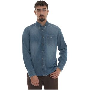 Gant, Heren, Overhemden, Blauw, Maat: S Katoen,