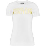 Versace Jeans Couture - Shirt - Goud/Wit - Ronde Hals - Kwartmouw