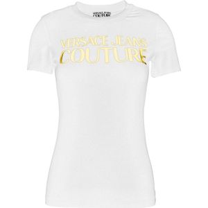 Versace Jeans Couture - Shirt - Goud/Wit - Ronde Hals - Kwartmouw