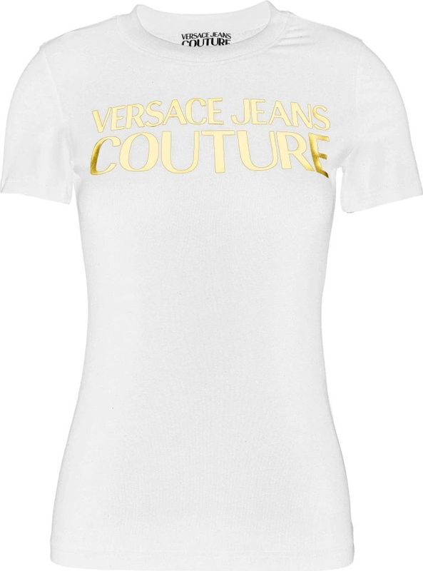Versace Jeans Couture - Shirt - Goud/Wit - Ronde Hals - Kwartmouw