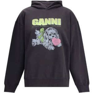 Ganni, Dames, Sweatshirts & Hoodies, Zwart, Maat: 2Xs/Xs Katoen,