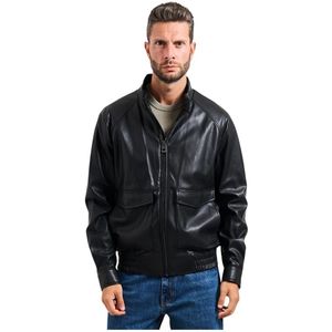 Guess, Heren, Jassen, Zwart, Maat: M Leer,