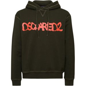 Dsquared2 Donkergroene Katoenen Hoodie , Green , Heren , Maat: S