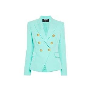 Balmain Groene Wol Double-Breasted Jas , Green , Dames , Maat: M