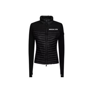 Moncler Zwarte gewatteerde jas met logo print , Black , Dames , Maat: M