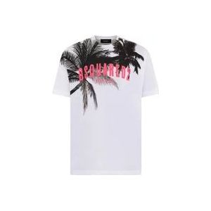 Dsquared2 Heren Palms T-Shirt Wit/Zwart/Roze , White , Heren , Maat: M