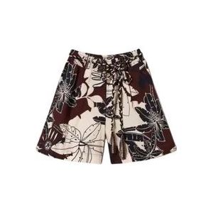 Twinset Exotische Bruine Bedrukte Katoenen Shorts , Multicolor , Dames , Maat: S