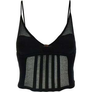 Elisabetta Franchi, Dames, Tops, Zwart, Maat: XL Katoen,