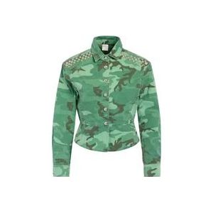 Pinko Camouflage Katoenen Jas , Green , Dames , Maat: 2XS